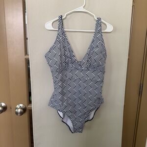 Carolina's Saltwater Womens 16 Navy Blue White Geometric One Piece Swimsuit Pool